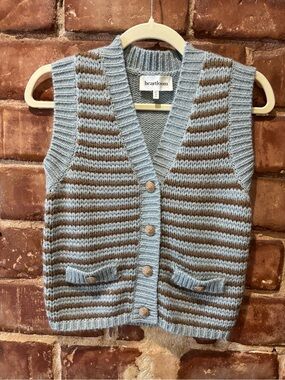 Heartloom Pale Blue Knit Button-Up Vest